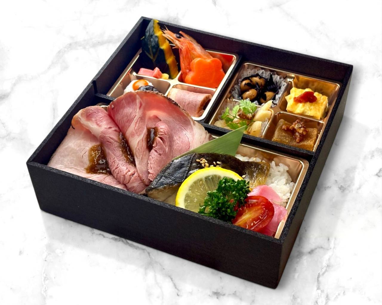 【肉幕ノ内御膳】㉟やわらかローストポークと季節魚の西京焼き幕ノ内膳